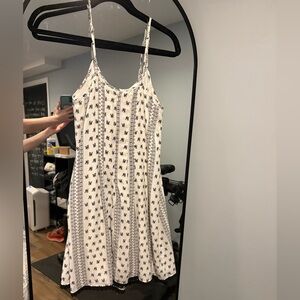 Women’s White and Black Spaghetti Strap Summer Dress Embroidered Small
